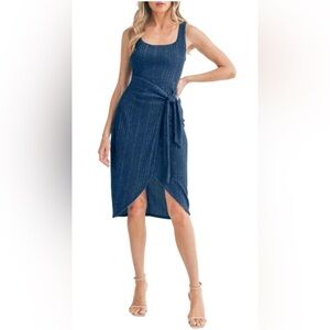 Lush Side Tie Variegated Rib Tank Dress - Sodalite Blue - Size Large